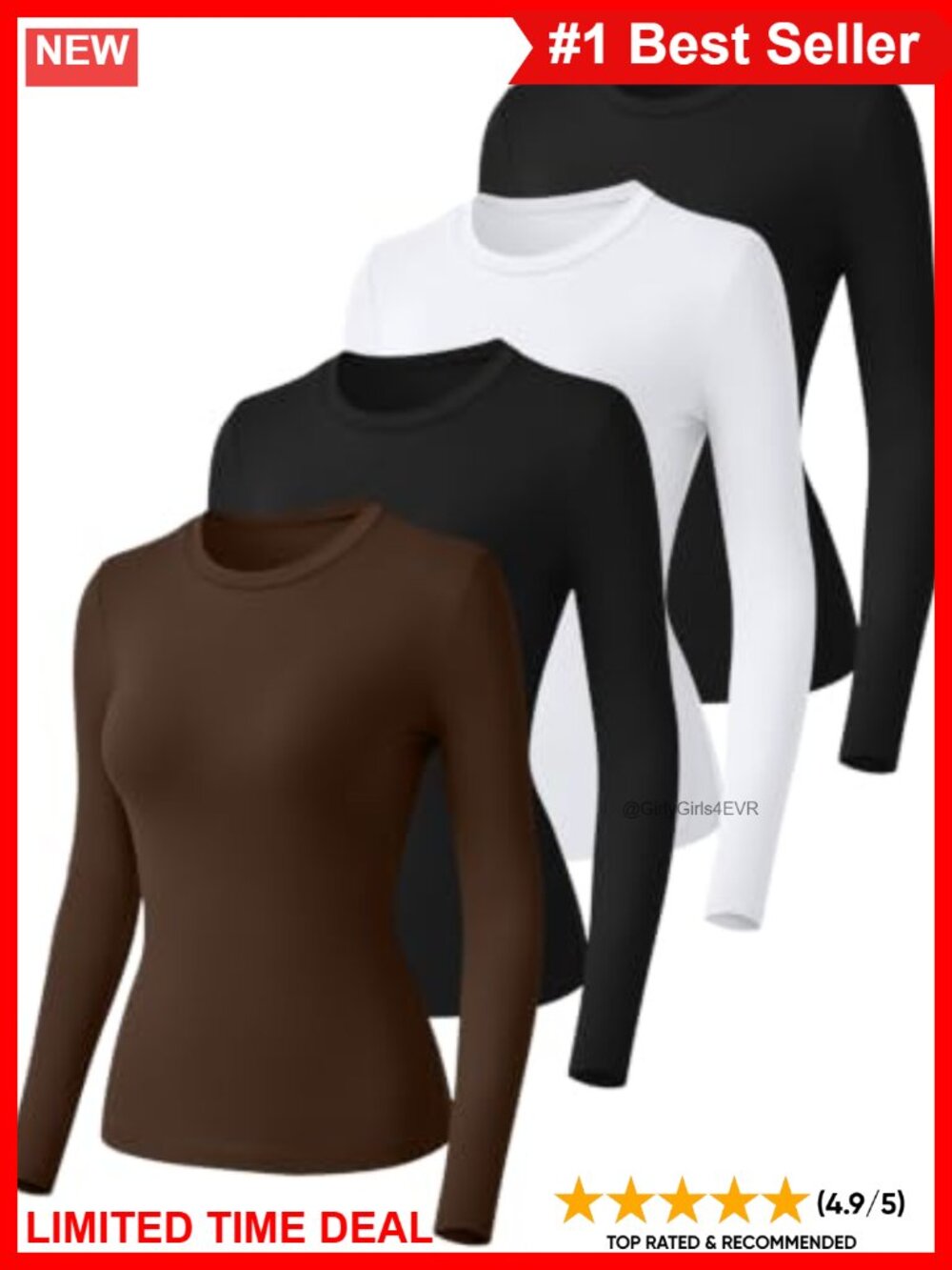 4 Pack Long Sleeve Crew Neck Slim Fitted Crop Tops